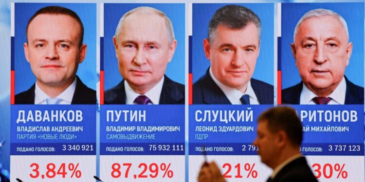 El Kremlin anunció que Putin ganó las elecciones con más del 87% de los votos