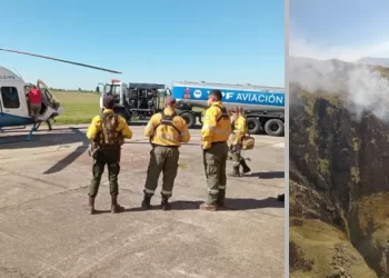 Traslado aéreo de brigadistas para sofocar un incendio en alta montaña