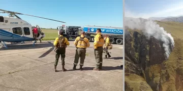 Traslado aéreo de brigadistas para sofocar un incendio en alta montaña
