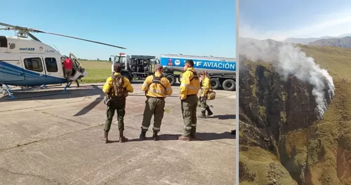 Traslado aéreo de brigadistas para sofocar un incendio en alta montaña
