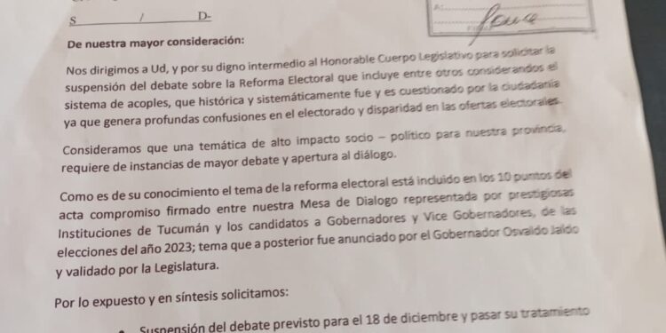 La Mesa de Diálogo de Tucumán pide que se abra instancias de participación ciudadana  para debatir sobre la Reforma Electoral