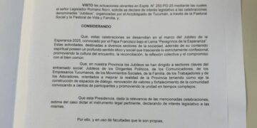 La Legislatura declaró de Interés Legislativo las celebraciones de los “Jubileos” impulsadas por el Arzobispado de Tucumán