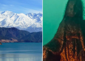 Una Virgen que posa en el fondo del Dique Potrerillos y que se cambia de lugar