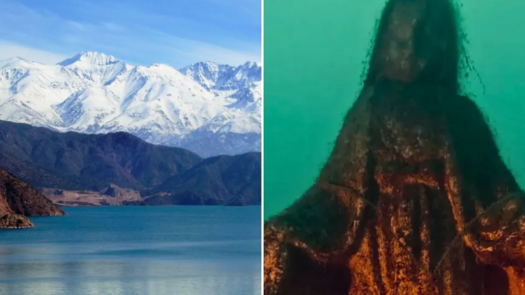 Una Virgen que posa en el fondo del Dique Potrerillos y que se cambia de lugar